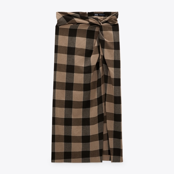 Zara Plaid Midi Skirt with Knot - Picture 2 of 5